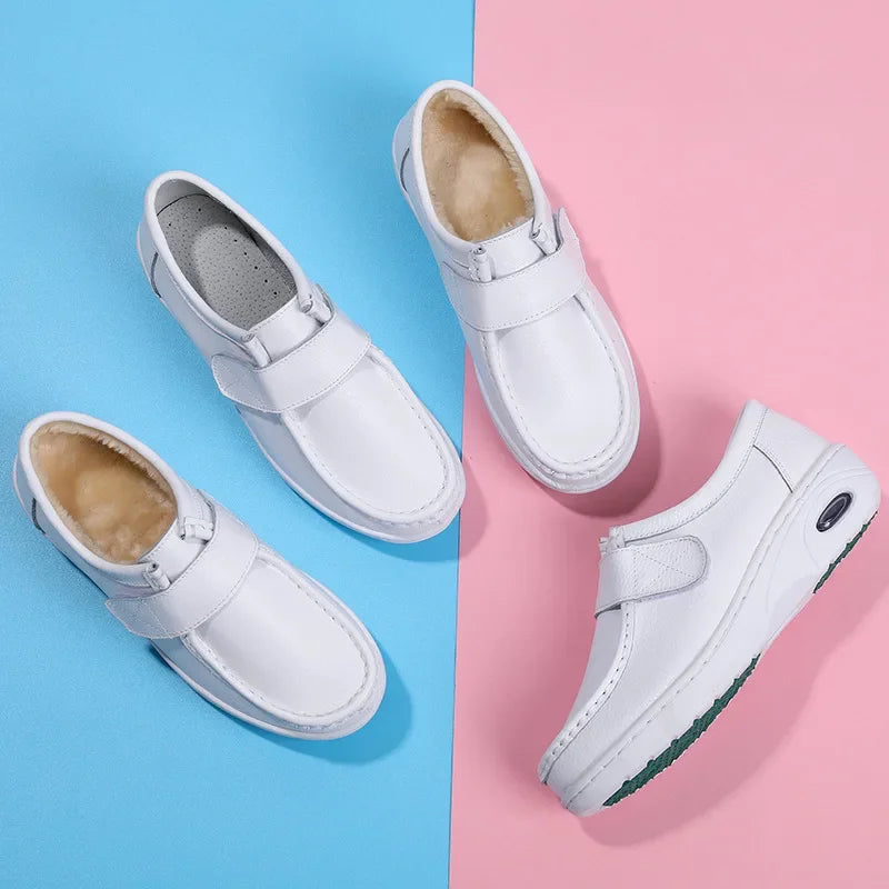 autumn and winter new fashion casual adult women's shoes Nurse shoes white flat leather fashion white  women shoes