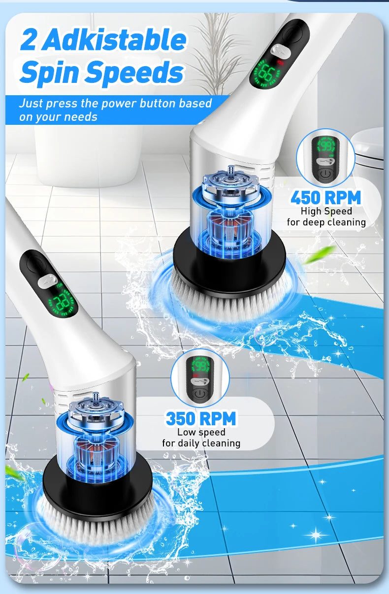 Upgraded electric rotary brush, with a display screen, fully waterproof, and adjustable handle brush head,a home cleaning wonder