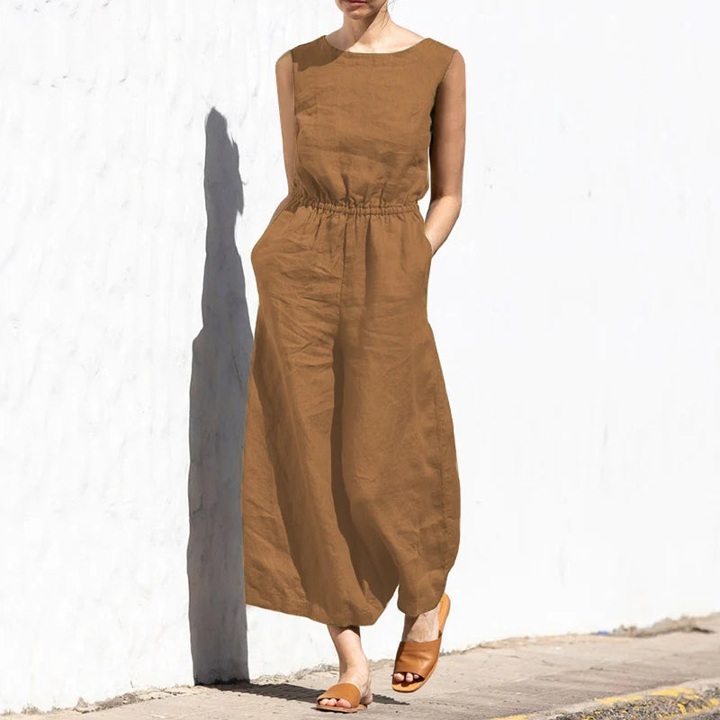 New Summer plus Size  Color High Waist Svel Long Pants Women's Faion Casual Loose Sle One-Piece Suit