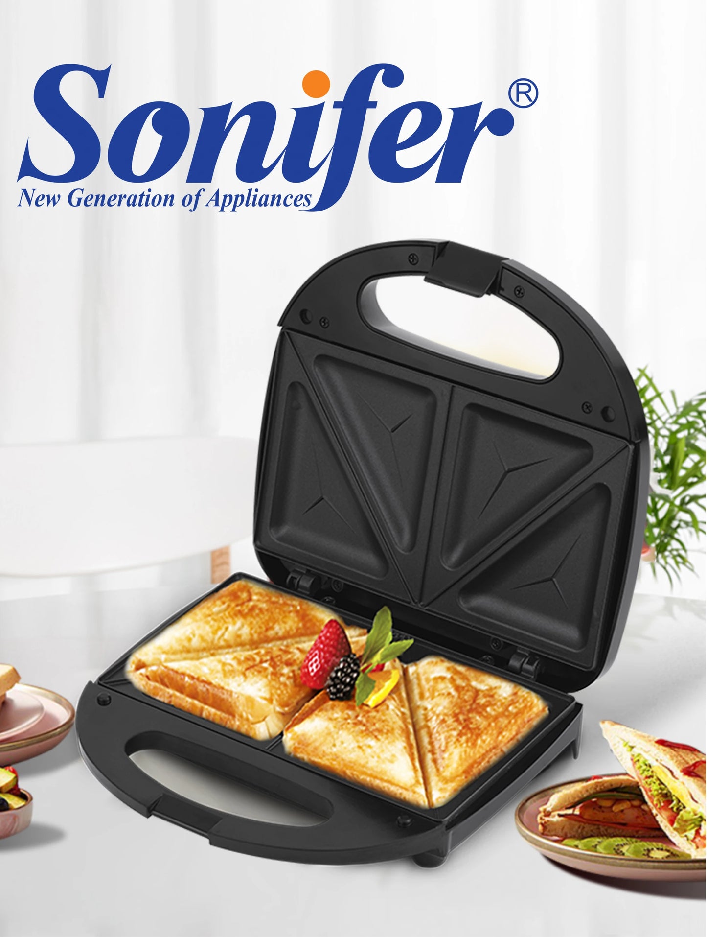 Electric Waffle Maker Panini 750W Sandwich Maker Cooking Kitchen Appliances Breakfast Waffles Machine Non-stick Iron Pan Sonifer