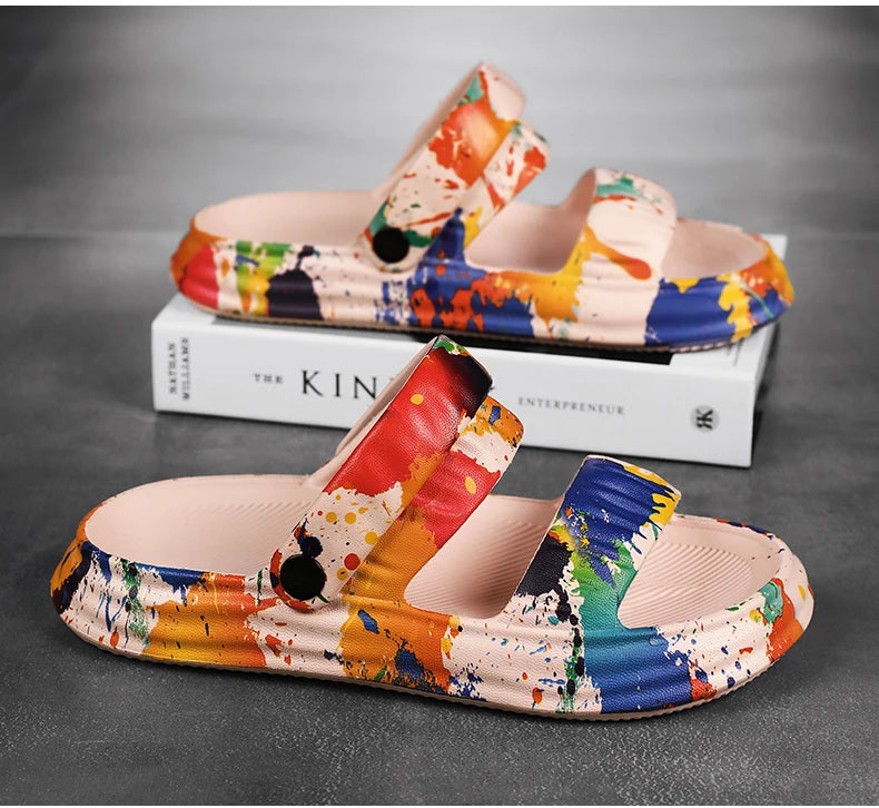 2024 New Thick-soled EVA Cave Shoes Women's Summer Wear Non-slip Beach Soft-soled Semi-Slippers Fashion Printed Sandals