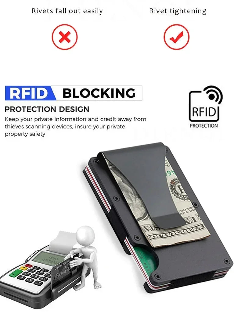 1PC ANTI RFID Blocking Minimalist Card Holder Wallet for Men 2025 Slim Mini Fashion Wallet - Metal Wallet with Money Clip Unisex