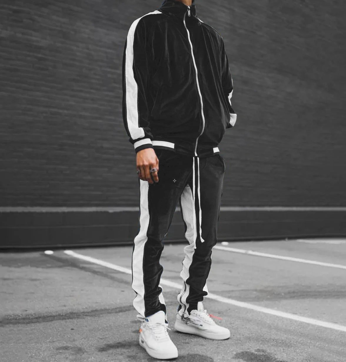 Men's Fall Winter Casual Wear 4-Season Sportswear Gold Velvet Suit Jacket Long Pants Fashion Thermal Outdoor Streetwear Clothing