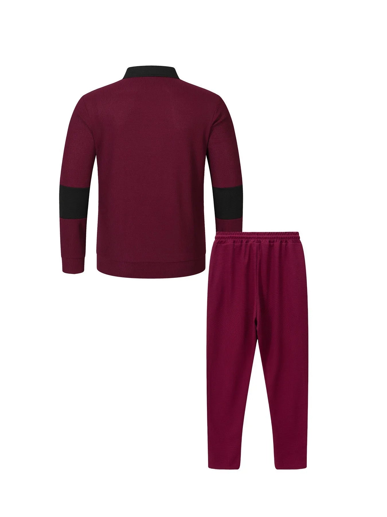 Men's Fashion 2-Piece Outfit Waffle Knit Polo Neck Top & Straight Leg Pants Set Casual Sporty Color Block Tracksuit