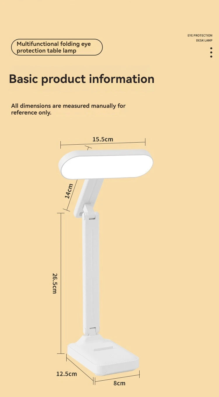 Rechargeable Foldableing Eye Protection Desk Lamp for Study, Special Dormitory Desk Reading Lamp, USB Rechargeable and Plug-In Dual-Use Dimming Home Desk Lamp