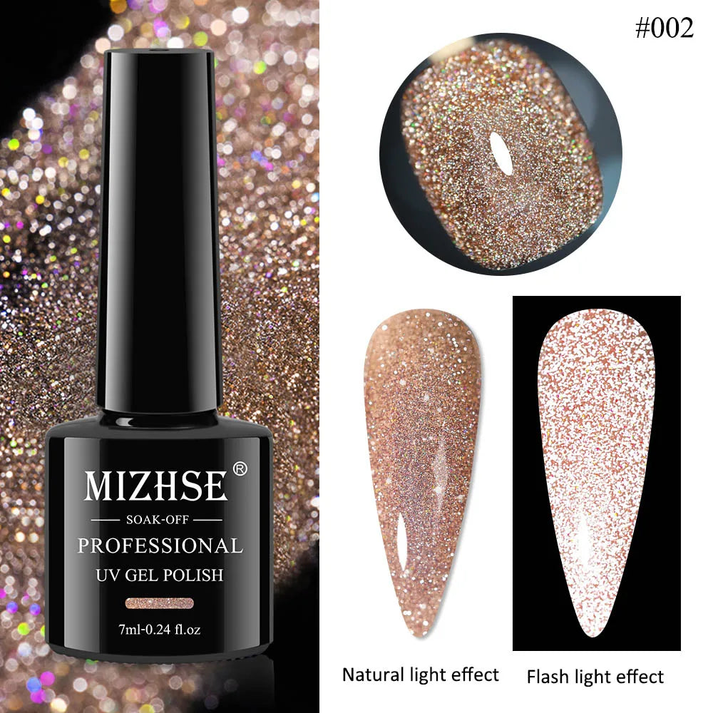 MIZHSE 7ML Reflective Top Coat Gel Nail Polish Shiny Glitter Vernis Semi Permanent Varnish Nail Gel Polish for Manicure Nail Art