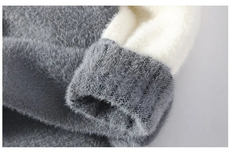 Thickened Winter Semi High Neck Knitted Sweater with Anti Pilling Splicing Men's Casual Long Sleeved Bottom Printed Pullover