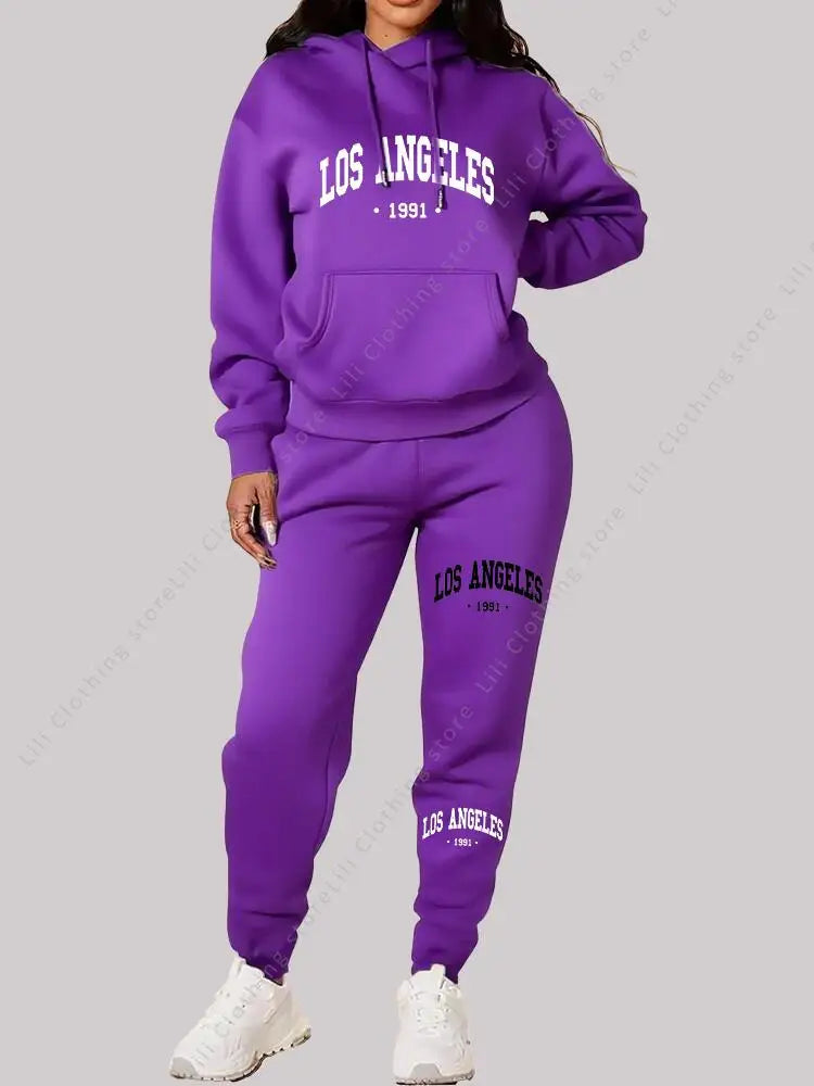 Los Angeles letter print Women Sets Hoodie and Pants sports suit High Quality Spring Autumn Aesthetic clothing Women activewear