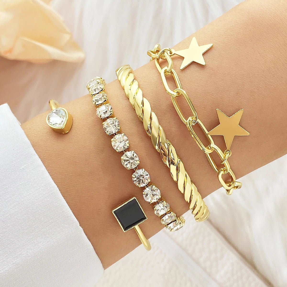 IPARAM Personality Lock Key Crystal Chain Bracelets Love Cupid's Arrow Opening Bangles Set Woman Trendy Accessories