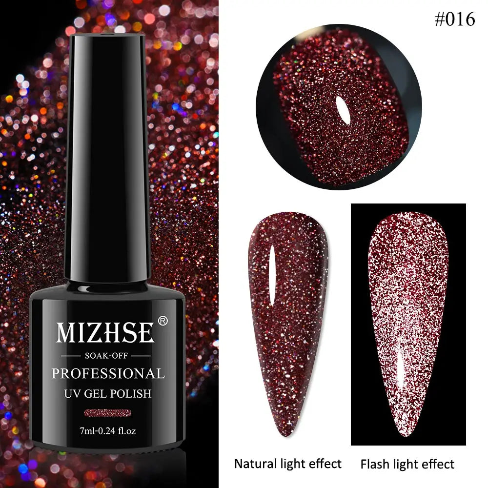 MIZHSE 7ML Reflective Top Coat Gel Nail Polish Shiny Glitter Vernis Semi Permanent Varnish Nail Gel Polish for Manicure Nail Art