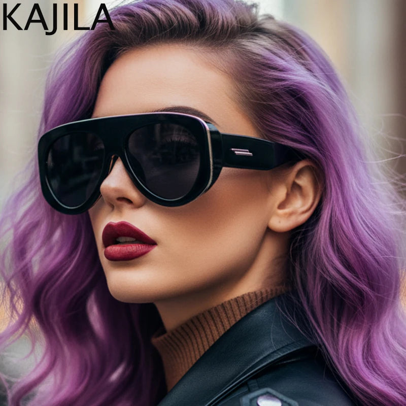 Oversized Oval Pilot Shield Sunglasses Women Big 2025 Luxury Brand Retro Y2K Punk Mirror Sun Glasses For Ladies Shades UV400