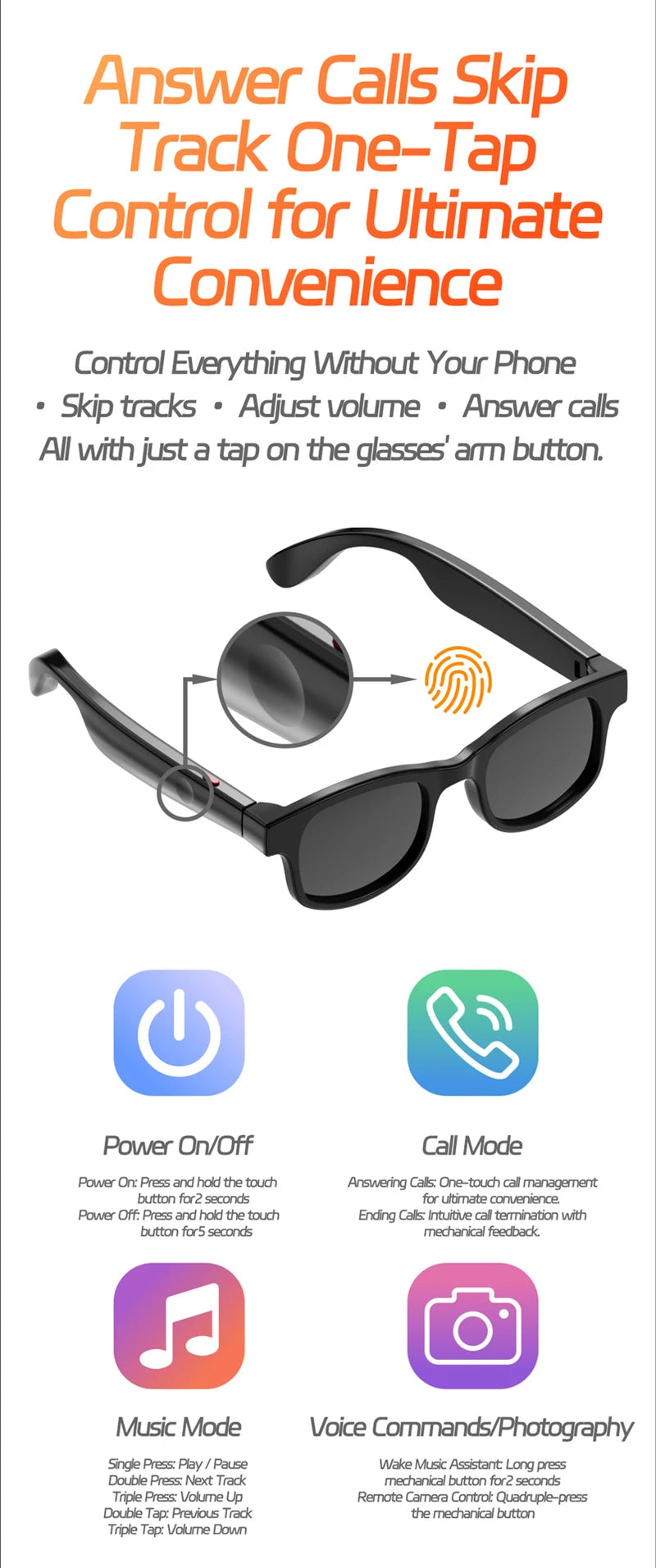 Two lenses Smart Glasses Voice Assistant Bluetooth Call Fashion Glasses Long-lasting battery life Outdoor Sports Sunglasses 2025