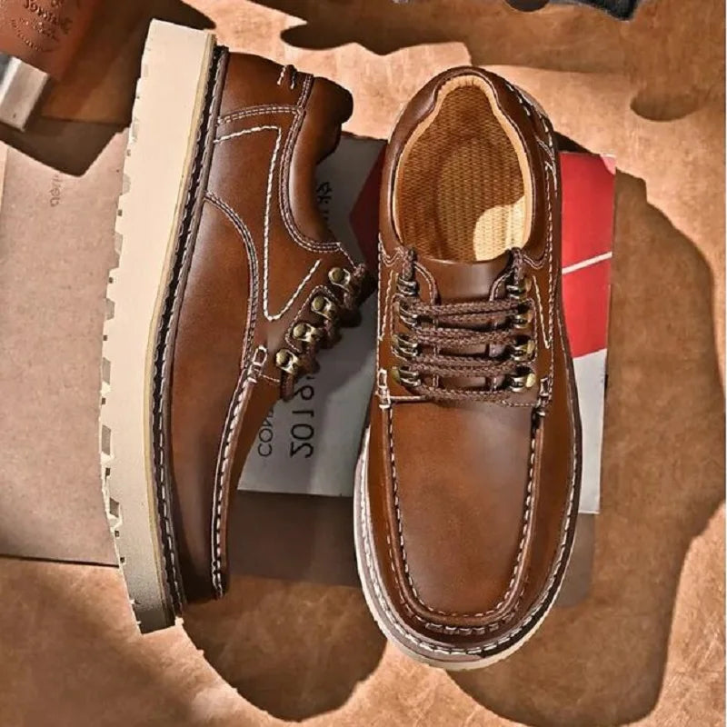 Men's Work Shoes Luxury Brand Leather Outdoor Casual Shoes for Men Dress Shoes High Quality Comfy Thick Bottom Shoes D2A54