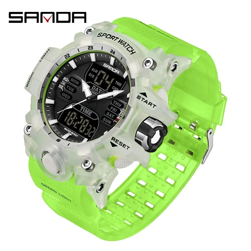 SANDA 6126 Military Man Alarm Stopwatch Quartz Wristwatch Male Digital Clock  Dual Display Men Watches Waterproof Sports Watch