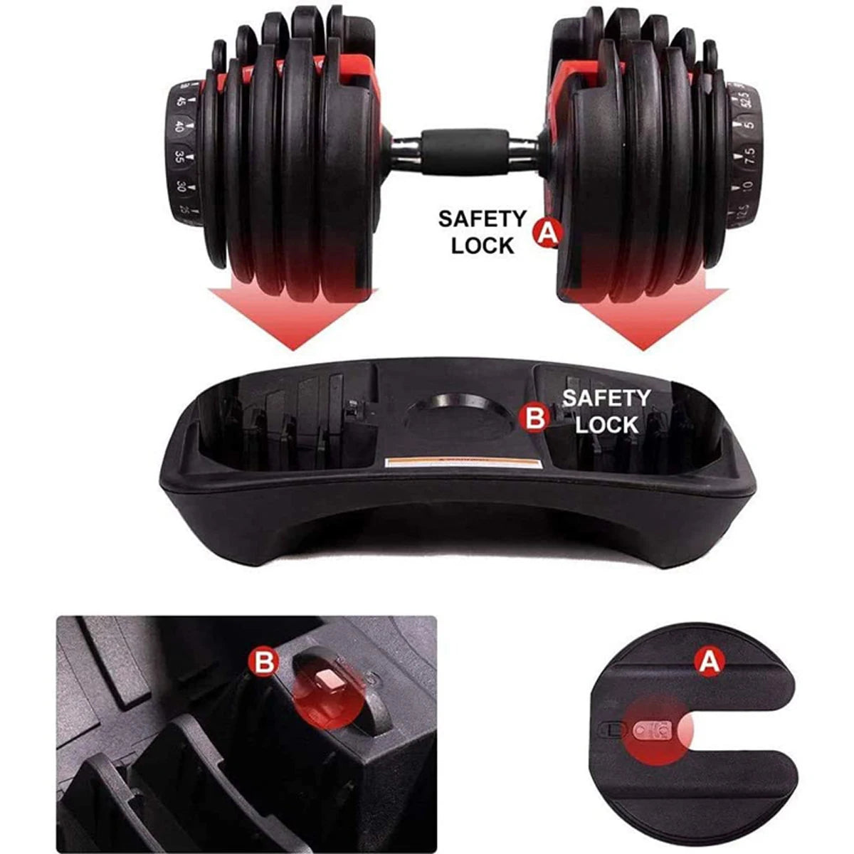 Adjustable Dumbbells Dumbbell Weight Set Home Gym Fitness 52.5lbs with Anti-Slip Handle and Tray for Men