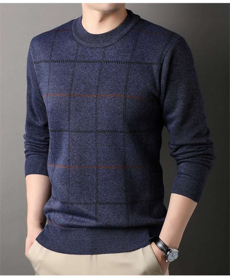 Round Necked Sweater for Men with Plush Insulation and Inner Layer for Men with Bottom Layer Men's Autumn and Winter Black Knit