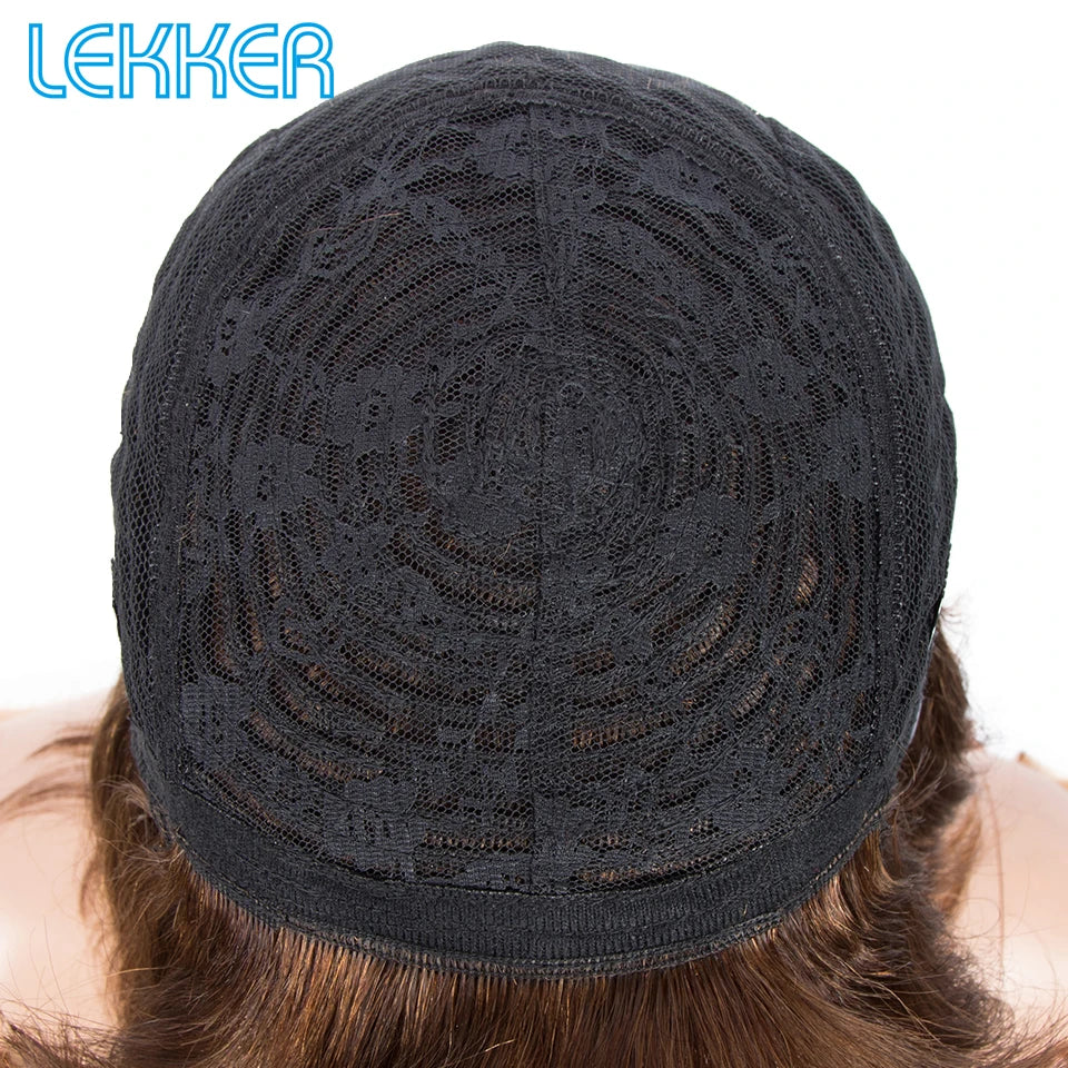 Lekker Brown Short Body Wave Bob 100% Human Hair Wigs With Bangs For Women Brazilian Remy Hair Full Machine Made Daily Bob Wigs