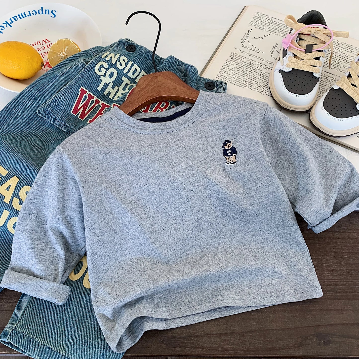 Children's T-shirt Spring Boys and Girls Striped Bear Base Shirt Baby Versatile Long Sleeve T Trendy