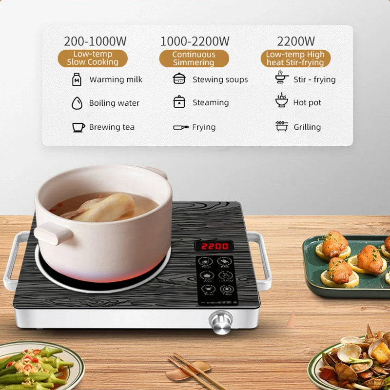 2200W Electric Ceramic Stove Cooktop Tea Maker Electric Hot Plate Heater Stove Heating Furnace Tea Stove Home Water Boiler 220V