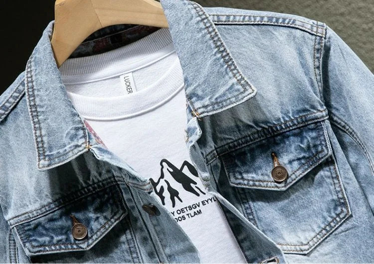 High Quality Loose Cowboy Coat for Men Autumn Denim Jackets Man Size L Original Menswear Washed Y2k Winter Outerwear Designer S