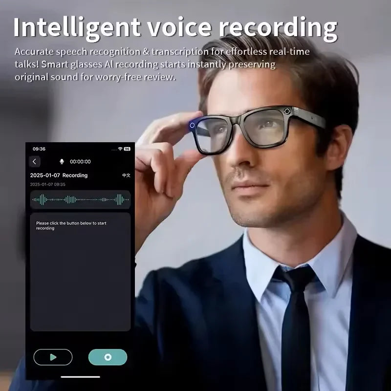 2025 New Upgrade smart glasees With Camera Video Recording AI Photo Recognition Bluetooth Call Translation Voice Sunglasses Man