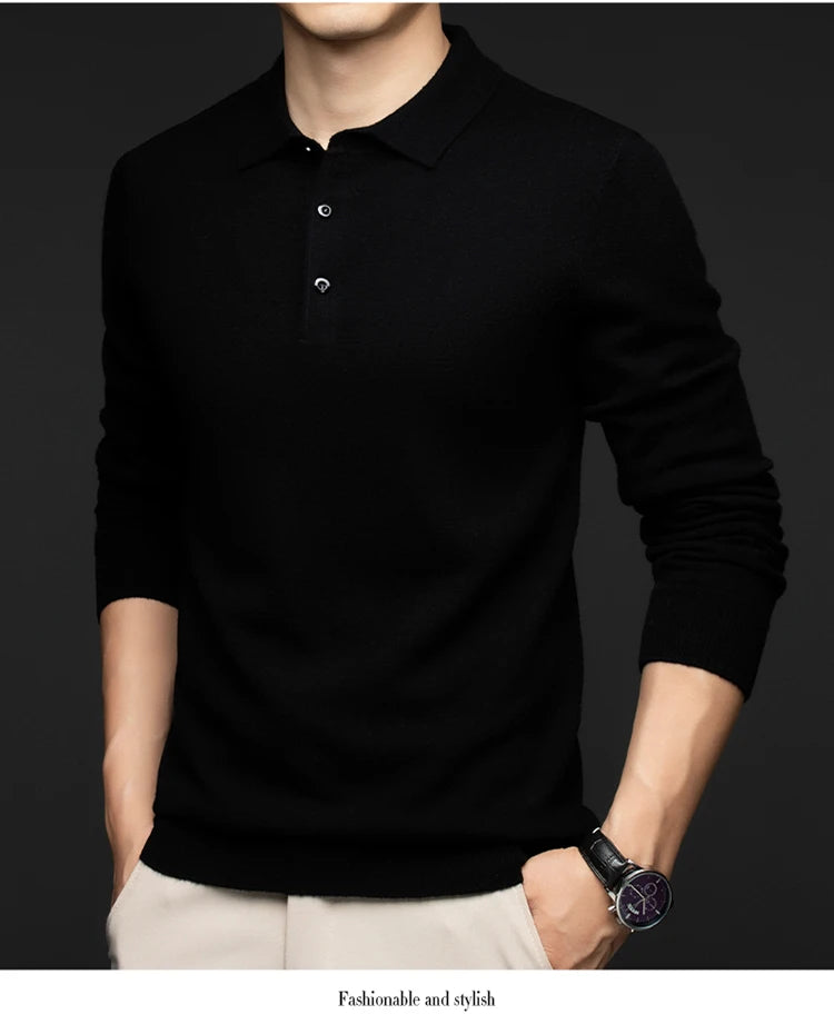 100% Australian Merino Wool Sweater, 360g Thickened Anti-Pilling, Polo Collar Gold Quality Pullover