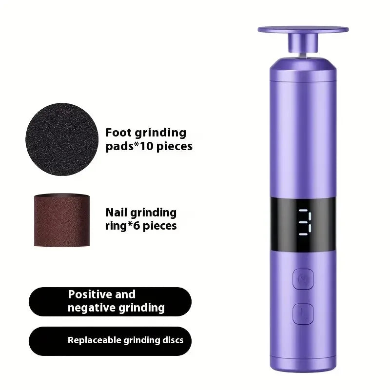 Electric 2-in-1 foot grinder and nail grinder - USB foot repair equipment with 3-speed adjustment and 16 interchangeable heads
