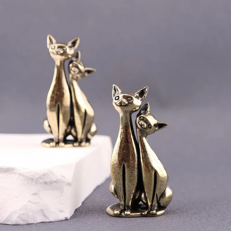 1PCS Brass Mini Double Cat Sculpture Ornament Crafts Anime Cat Ornament Home Desktop Living Room Office Small Ornament Crafts