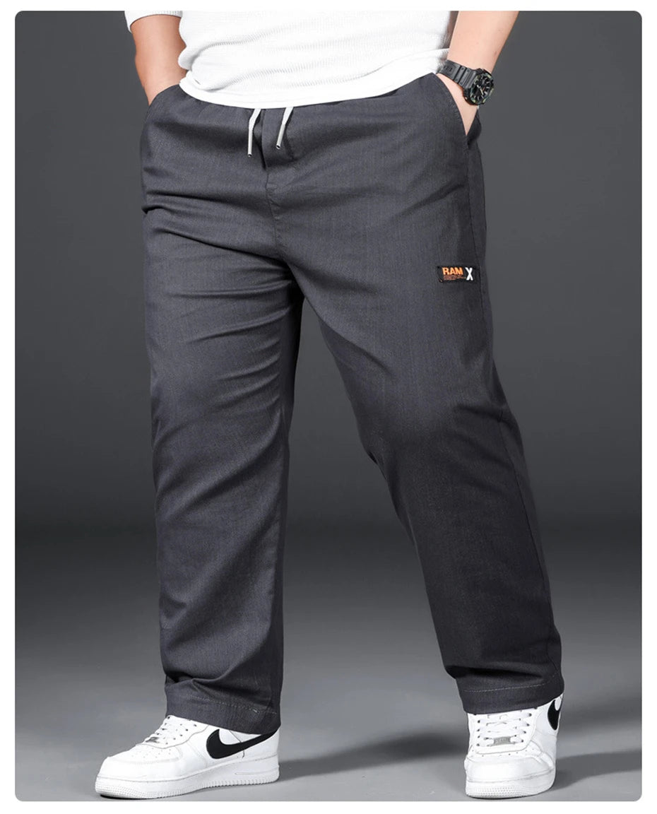 Plus Size 12XL Pants Men Casual Trousers Elastic Waist Straight Pants Male Fashion Grey Black Pants Big Size 10XL 12XL