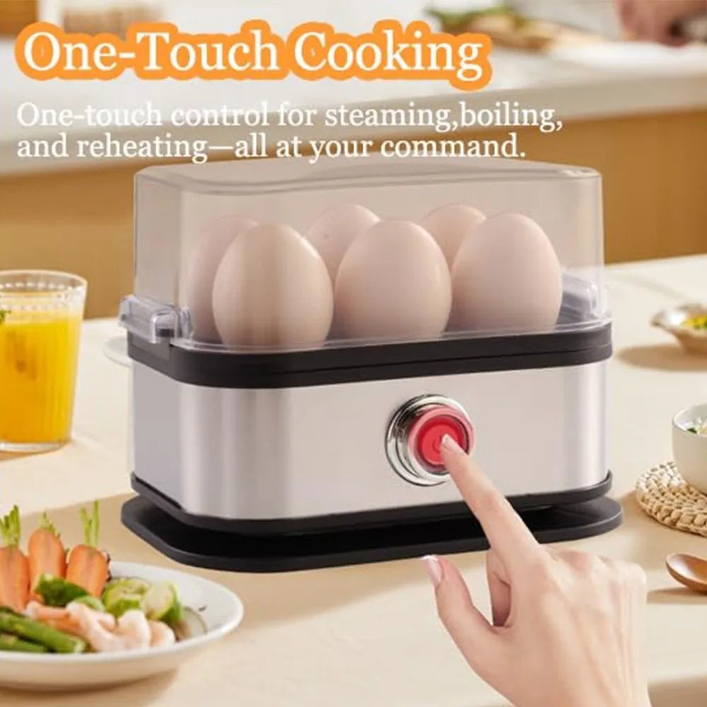 200W Power Eggs Boiler Space Saving 6 Eggs Capacity Smart Egg Cooker Stainless Steel Multi Functional Rapid Egg Cooker