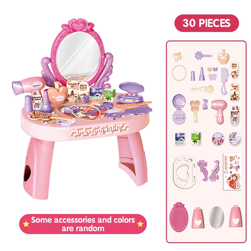 Children's Play house Toy Girl Simulated Dressing Table, DIY table and stickers, Girl pretending makeup toy gift for kid