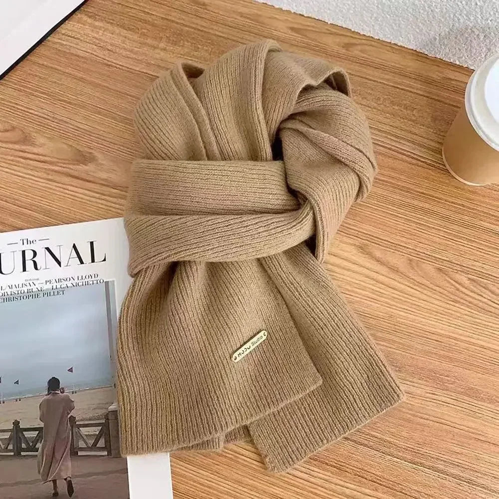 Winter Warm Neckerchief Fake Collar Solid Color Cross Scarf Woolen Thicken Knit Scarf Neck Warmer Women Girls