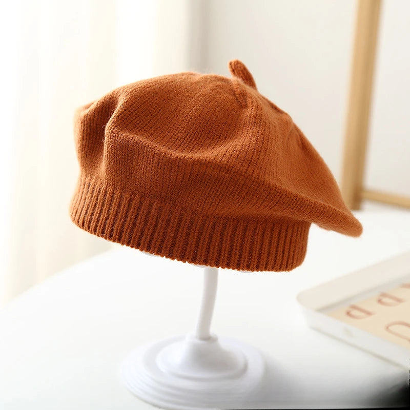 Candy Color Baby Beret Hat for Girls Autumn Winter Knitted Hat Sweet Infant Beanie Cap Fashion Kids Accessories 1-4 Years Old