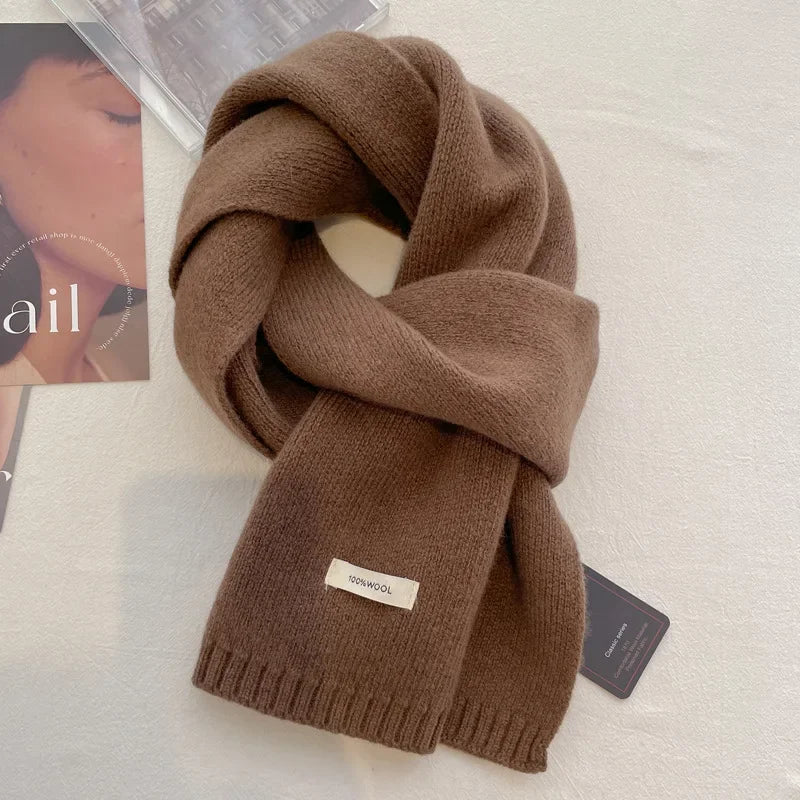 High Quality 100% Wool Scarf Men Women Winter Autumn Solid Color Couple Muffler Simple Warm Versatile Knitted Scarf Male Female