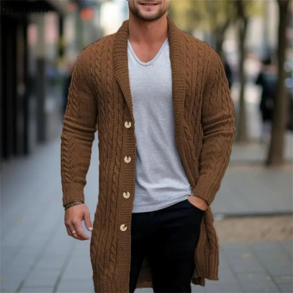 Cardigan Men Stand Collar Sweaters Coat Knitted Full Sleeve Single Breasted Solid Knit Thick Open Stitch Coats Autumn Winter