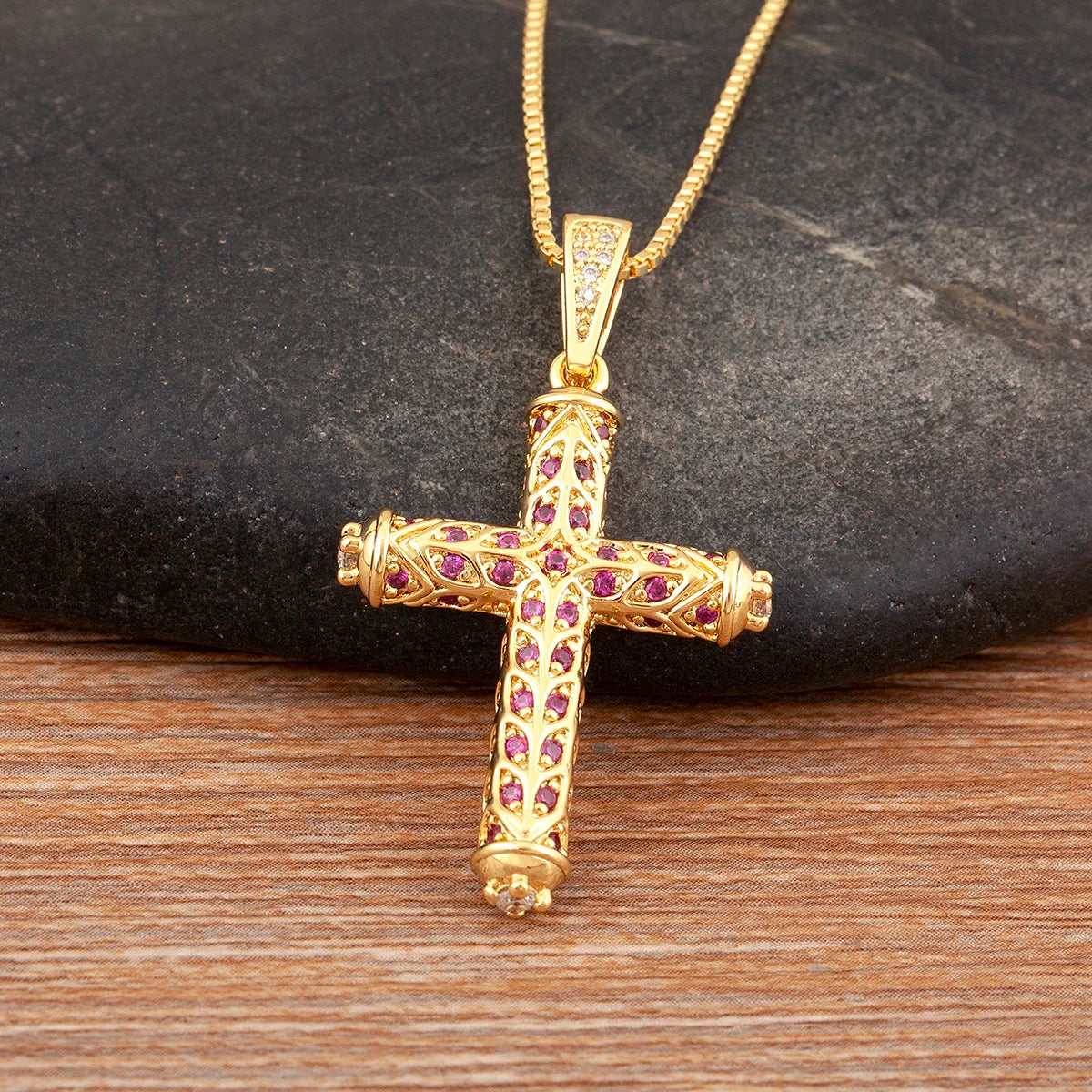 Nidin New Arrival Retro Column Shape Cross Pendant Necklace For Female Male Irregular Geometric Shine Zircon Jewelry Accessories