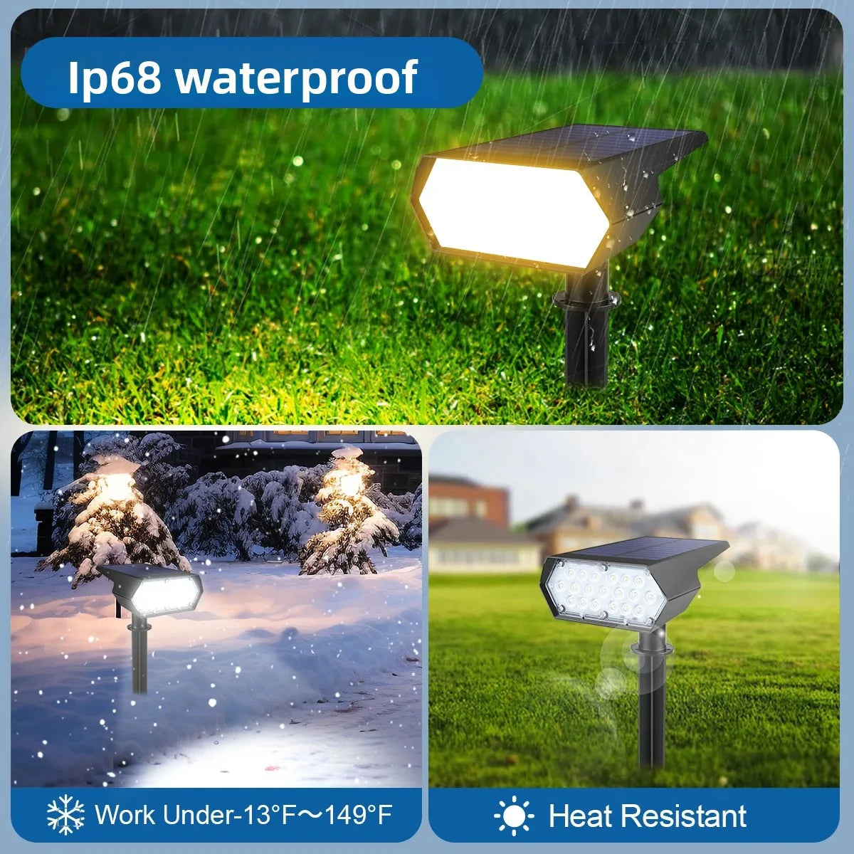 Dimmable LED Solar Spotlight With Monocrystalline Silicon Solar Panel Fast Charge For Outdoor Landscape Wall Pathway Garden Yard