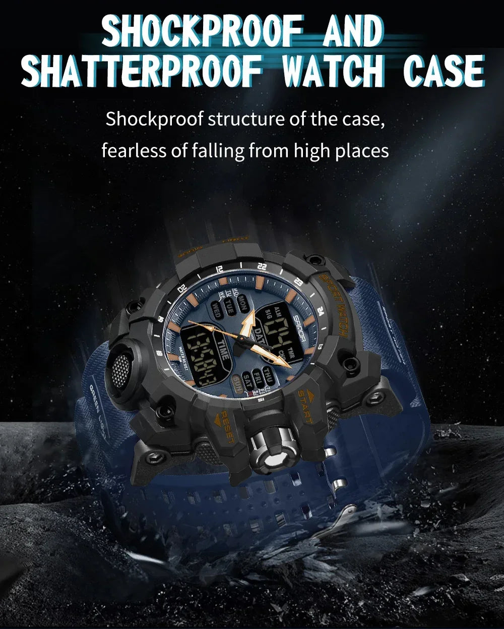 SANDA 6126 Military Man Alarm Stopwatch Quartz Wristwatch Male Digital Clock  Dual Display Men Watches Waterproof Sports Watch
