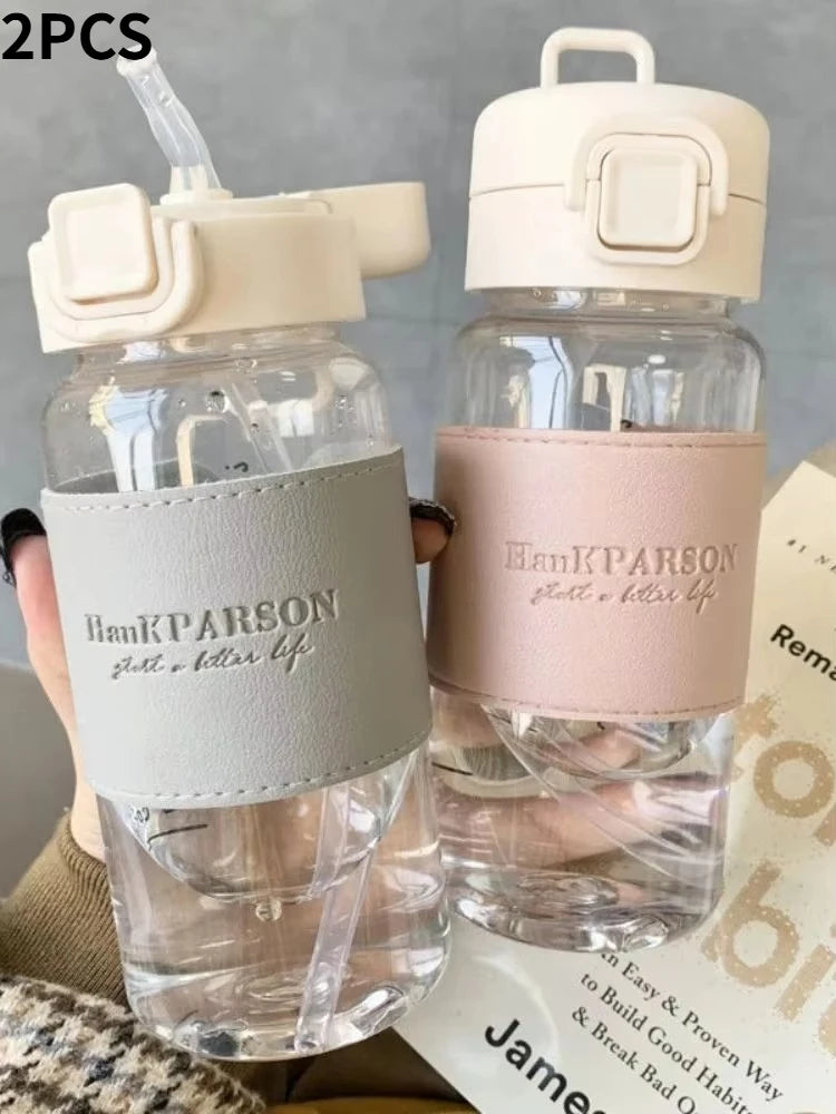 500ML Portable Water Bottle with Straw, Cute Leak-Proof Plastic Milk Cup Coffee Mug Tea Juice Cup Festive Christmas Casual Style