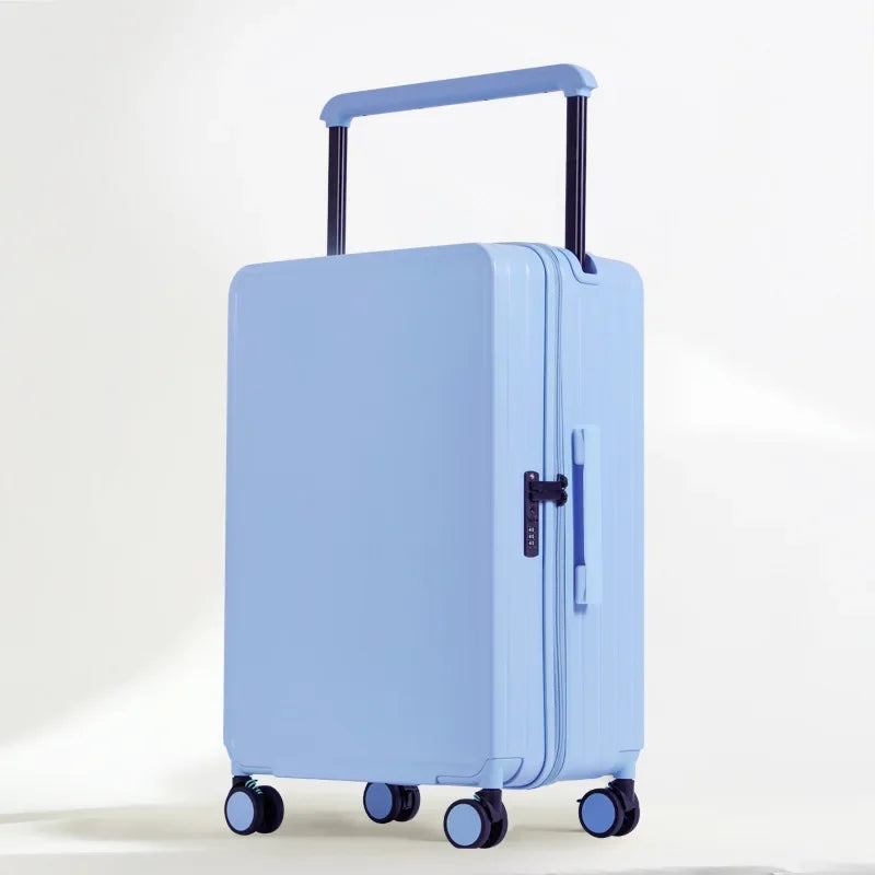 Wide Handle Front Opening Luggage Travel Bags Password Boarding Case 2025 Large Capacity Zipper Rolling Luggage Case