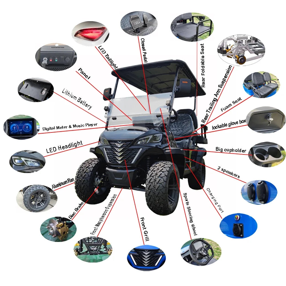 Brand New 4-Wheel High-Speed 60V Lithium Battery Mini Electric 2 4-Seater Lift Off-Road Vehicle Classic Golf Cart With Bumper
