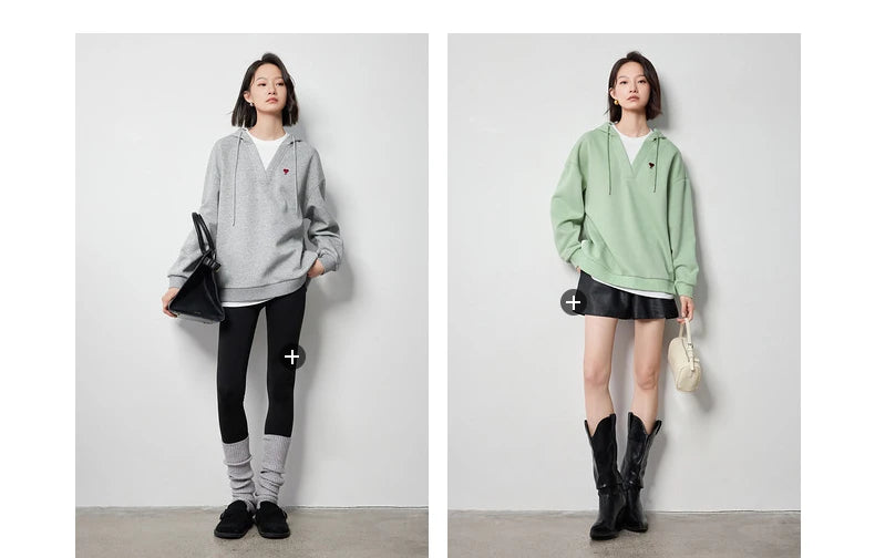 TOYOUTH Women Hoodies Sweatshirt 2024 Autumn New Heart Patter Embroidery Fake Two Piece Hooded Pullover Tops