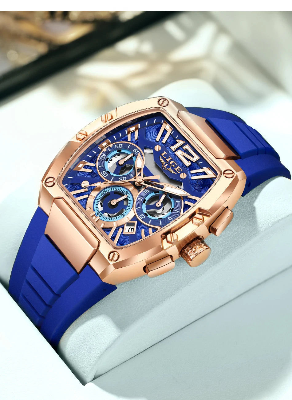LIGE Original Brand Fashion Mens Watches Sport Military Chronograph Calendar Silicone Strap Quartz Wristwatch Relogio Masculino