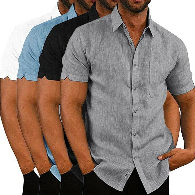 Summer Male Shirts Blouses Cotton Linen Shirt For Men Short Sleeve Formal Shirts Business Social Shirt Casual Top Man Clothes