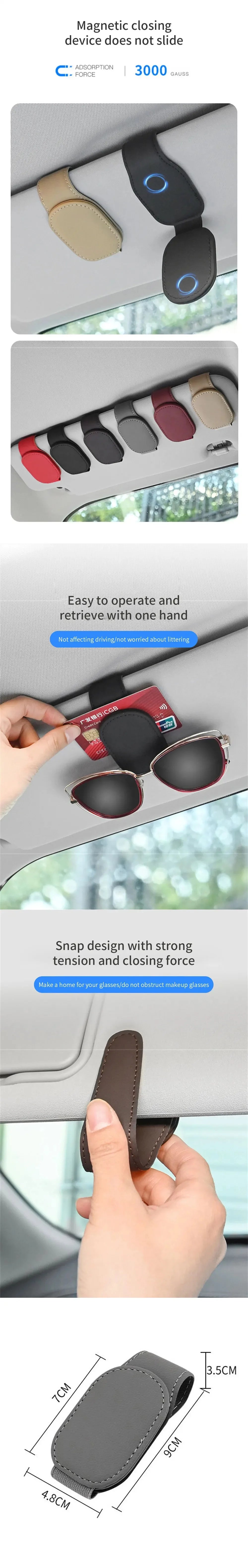 Magnetic Leather Eyeglass Clip Auto Sun Visor Glasses Storage Sunglasses Card Ticket Holder Stand Car Interior Accessories