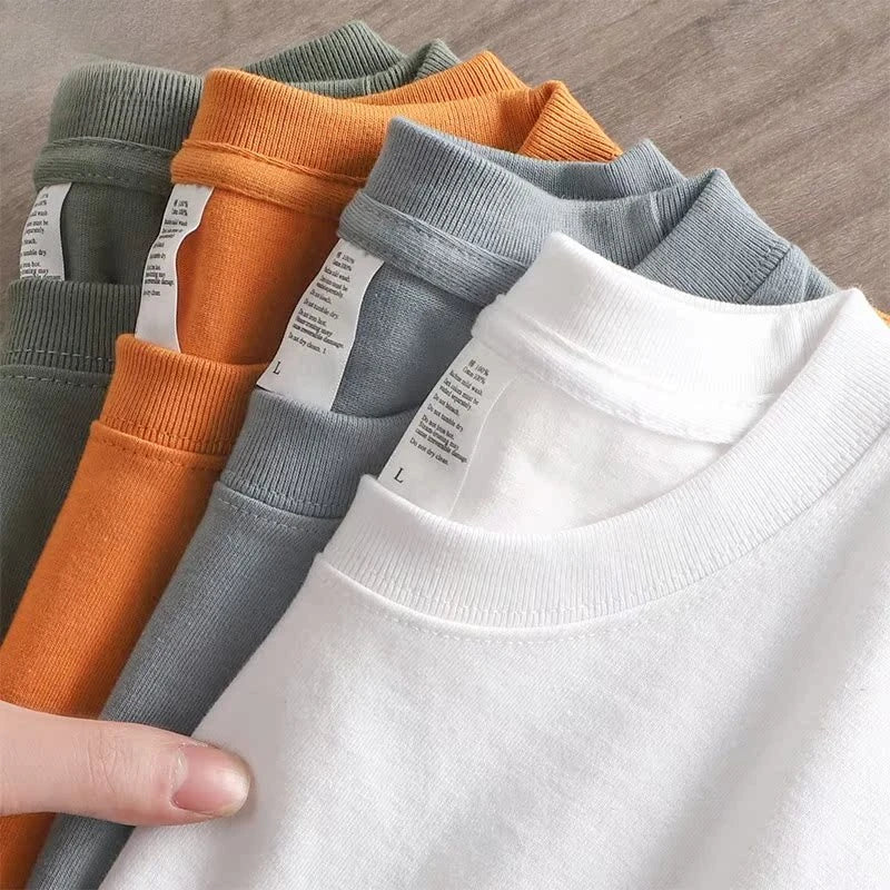 Plus Size Four-season Pure Cotton Solid Color T-shirt Couples Featuring Long Sleeves Dropped Shoulders Custom-made Cultural