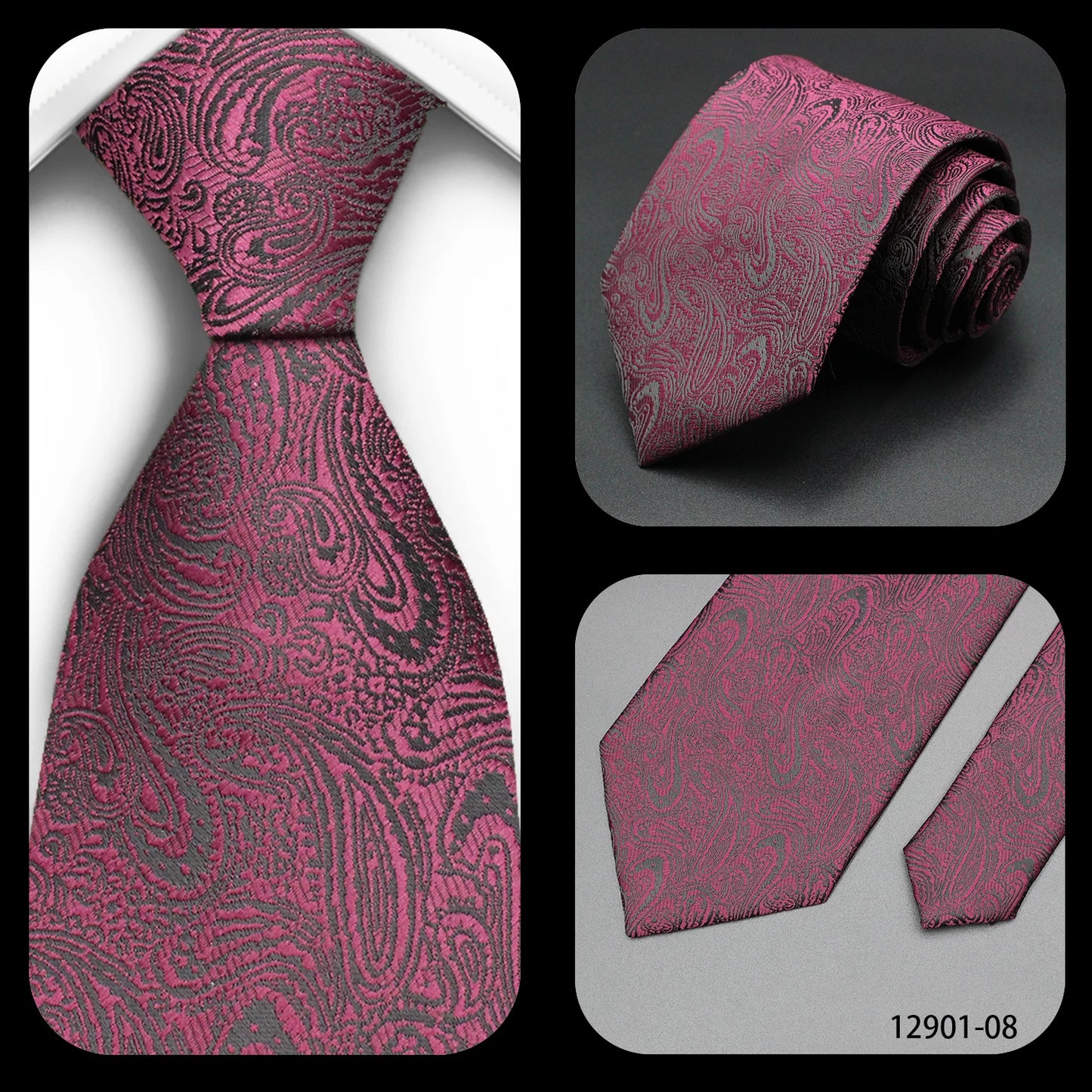 Men's Red Purple Plaid Tie stripe Handmade Woven Fashion Business Tie Geometric Style Polyester Silk Material for Wedding