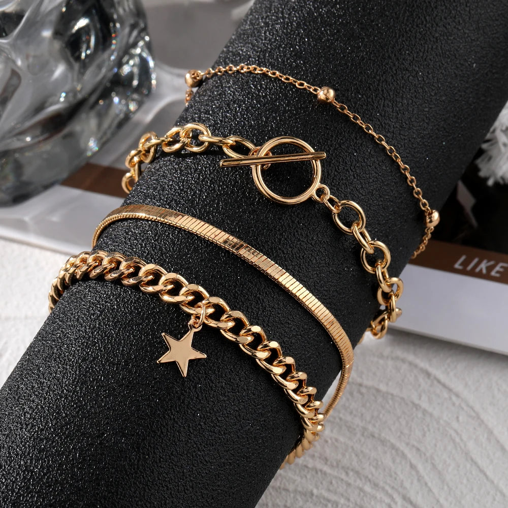 IPARAM Personality Lock Key Crystal Chain Bracelets Love Cupid's Arrow Opening Bangles Set Woman Trendy Accessories