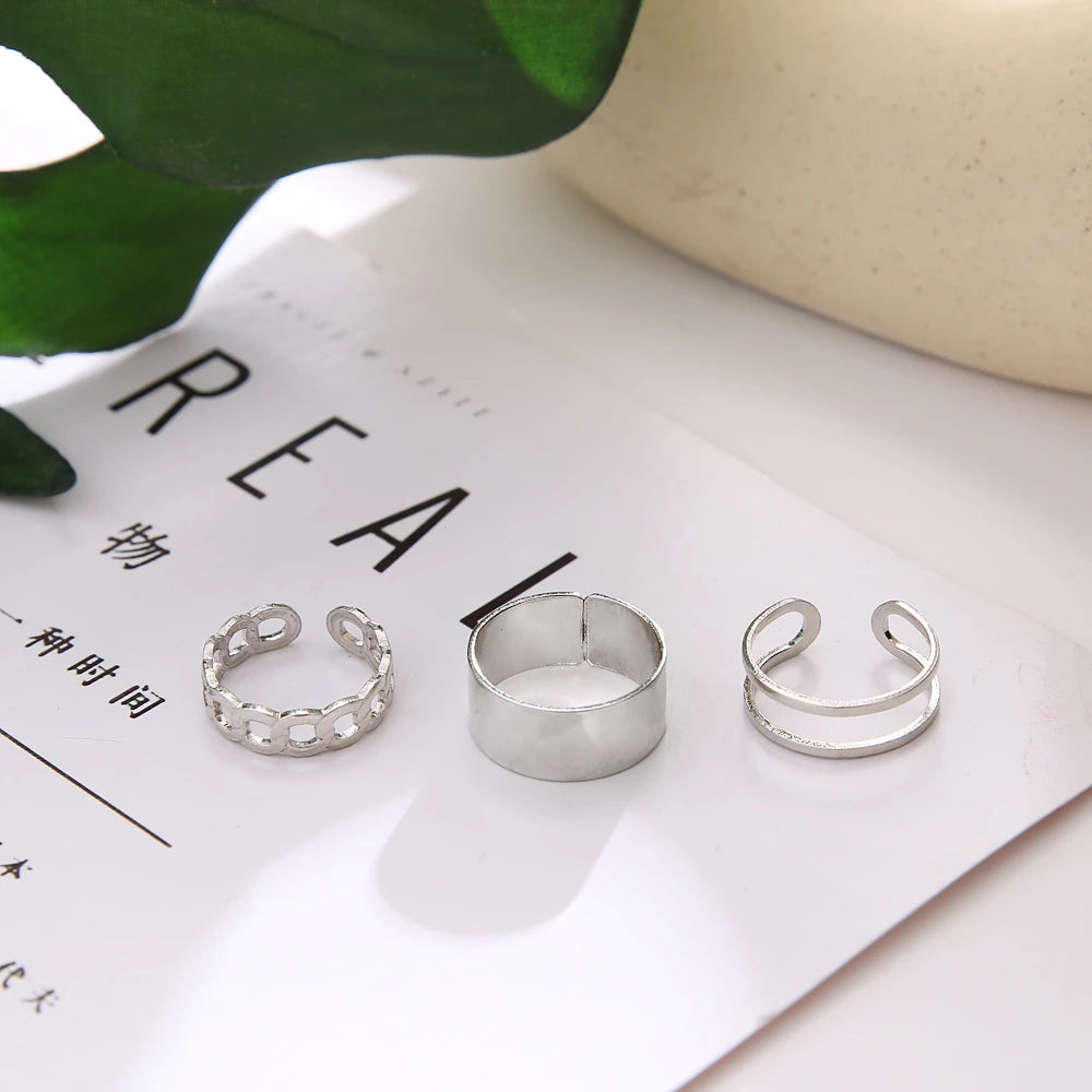Punk Black Finger Rings For Women Men Simple Chain Ring Set Fashion Rings 2026 Trend Friend Gifts Party Knuckle Jewelry Party