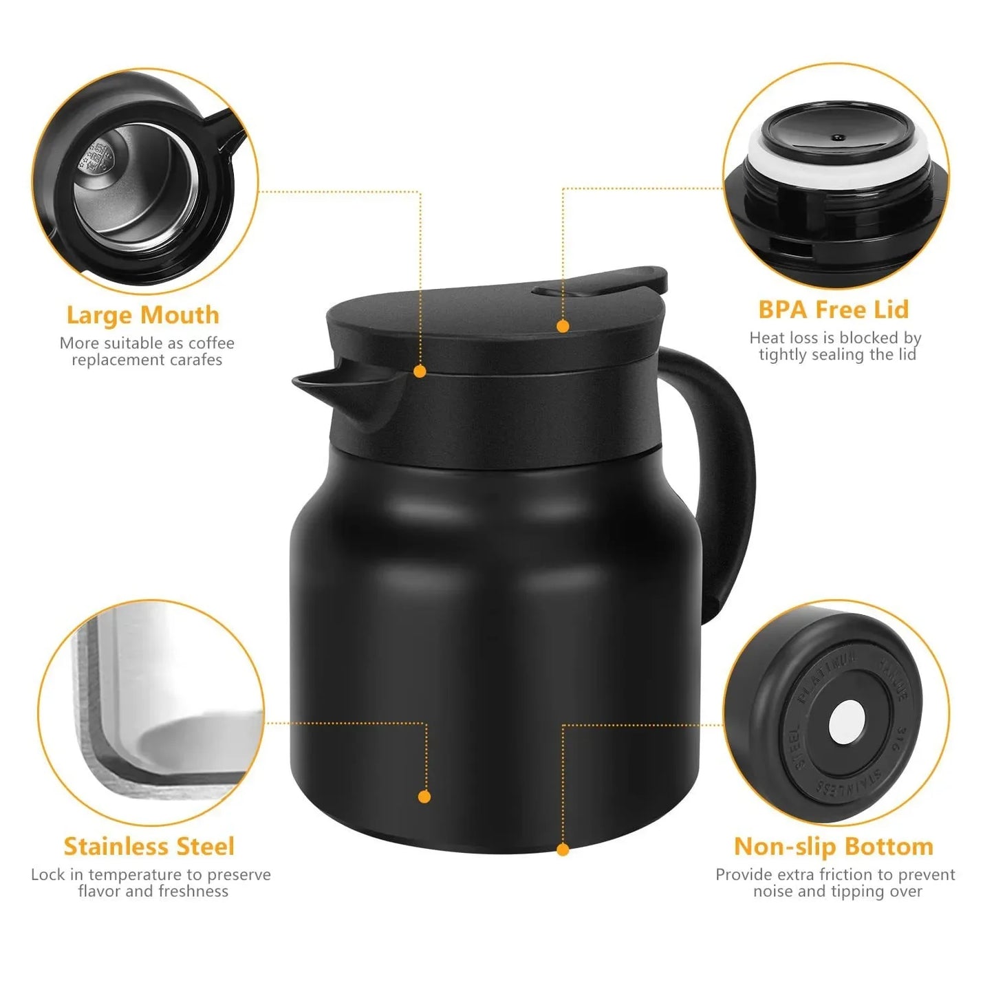 800ml Stewing Teapot Stainless Steel Leak-Proof Thermal Insulation Teapot with Detachable Tea Filter Milk Coffee Thermos Jugs